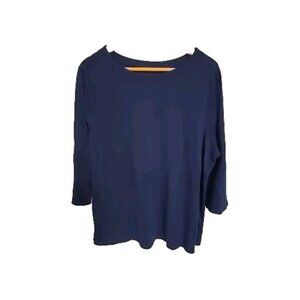 Croft & Barrow Classic T Shirt Woman Size 2X Solid Blue Long Sleeve EUC